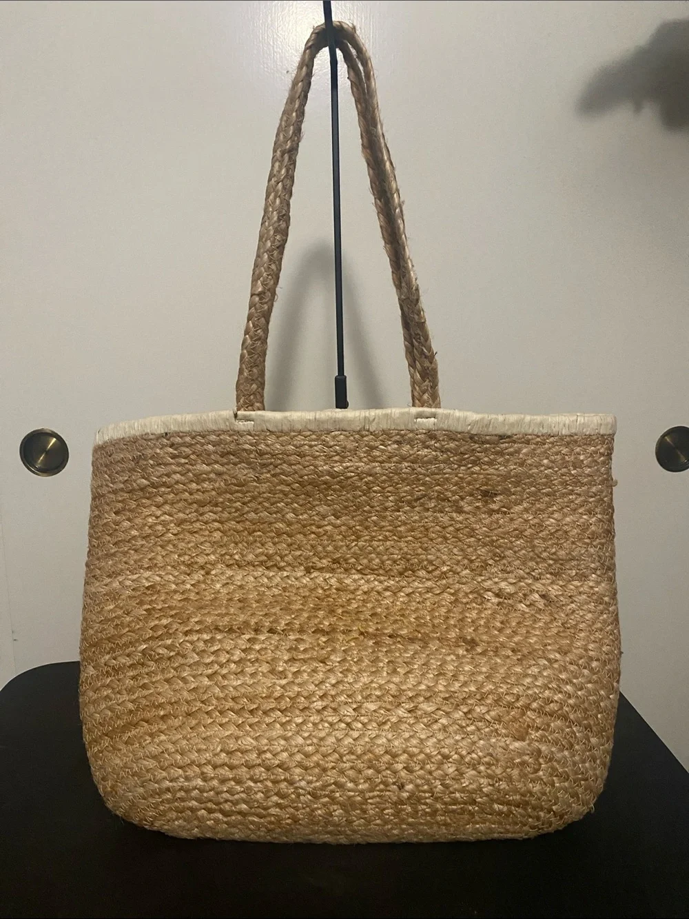Chico’s Woven Straw Tote with Yellow & White Floral Detail